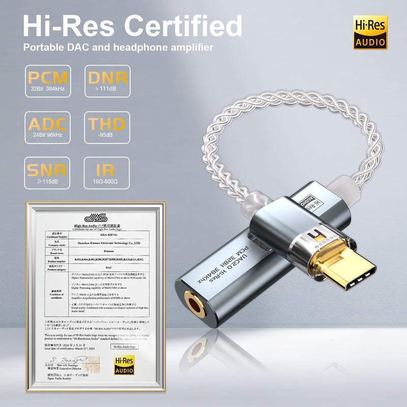 Mxcudu محول USB C إلى 3.5 مم مزود بشريحة DAC مزدوجة CX31993&MAX97220، دنجيل صوتي مع مضخم HiFi، محول USB C إلى 3.5 مم لسماعات الرأس وموصل USB A لأجهزة Android وiPhone وiPad وPC وMac - Image 5